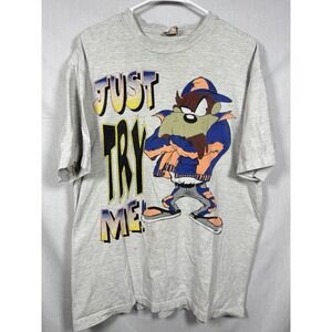 Vintage 1990s Looney Tunes Just Try Me T-Shirt Taz Thrashed Distressed XL